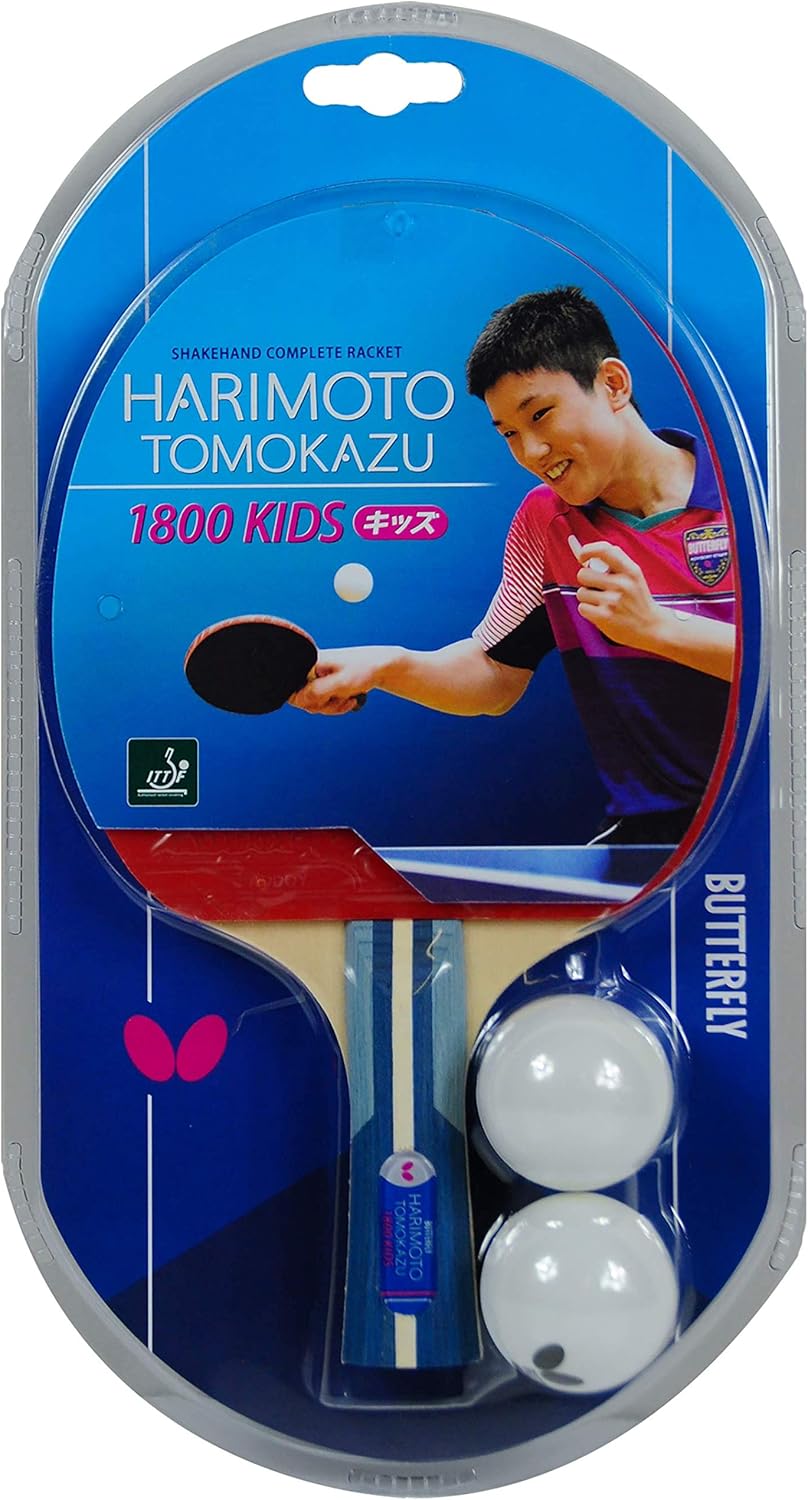 Butterfly Harimoto Tomokazu 1800 Kids Shakehand Table Tennis Racket | Japan Series | Good Speed and Spin with Superb Control | Recommended for Beginning Level Players, red/Black : Sports & Outdoors