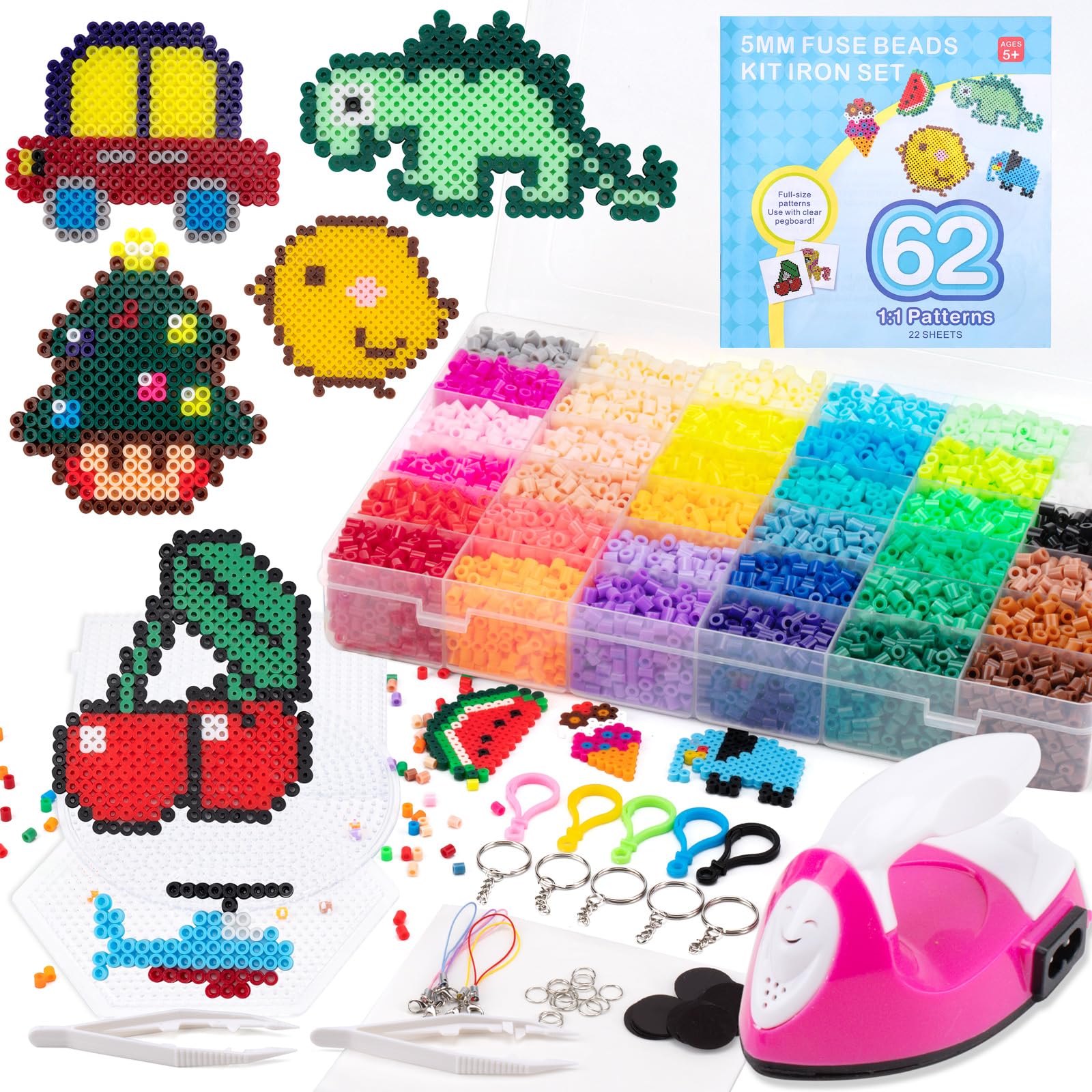 JelyArt Fuse Beads Kit 11000pcs+ 36 Colors 5mm Iron Beads DIY Crafts with Mini Iron Pegboards Tweezers Ironing Papers Keyrings Fuse Bead Craft Kit for Boys Girls Gift