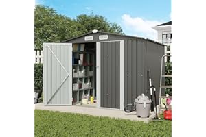Verano Garden 8x6 FT Outdoor Storage Shed, Galvanized Steel Metal Garden Shed, Double Door W/Lock, Outdoor Storage Tool House for Backyard, Patio, Lawn
