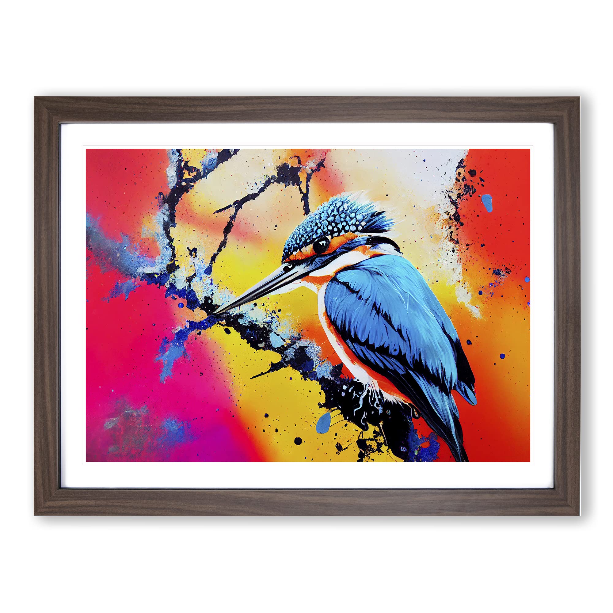 Kingfisher Bird Splashed Vol.2 Abstract Framed Print | A4 Walnut Framed Wall Art | Ready to Hang | Abstract Fantasy Picture | Living Room Bedroom Lounge Office