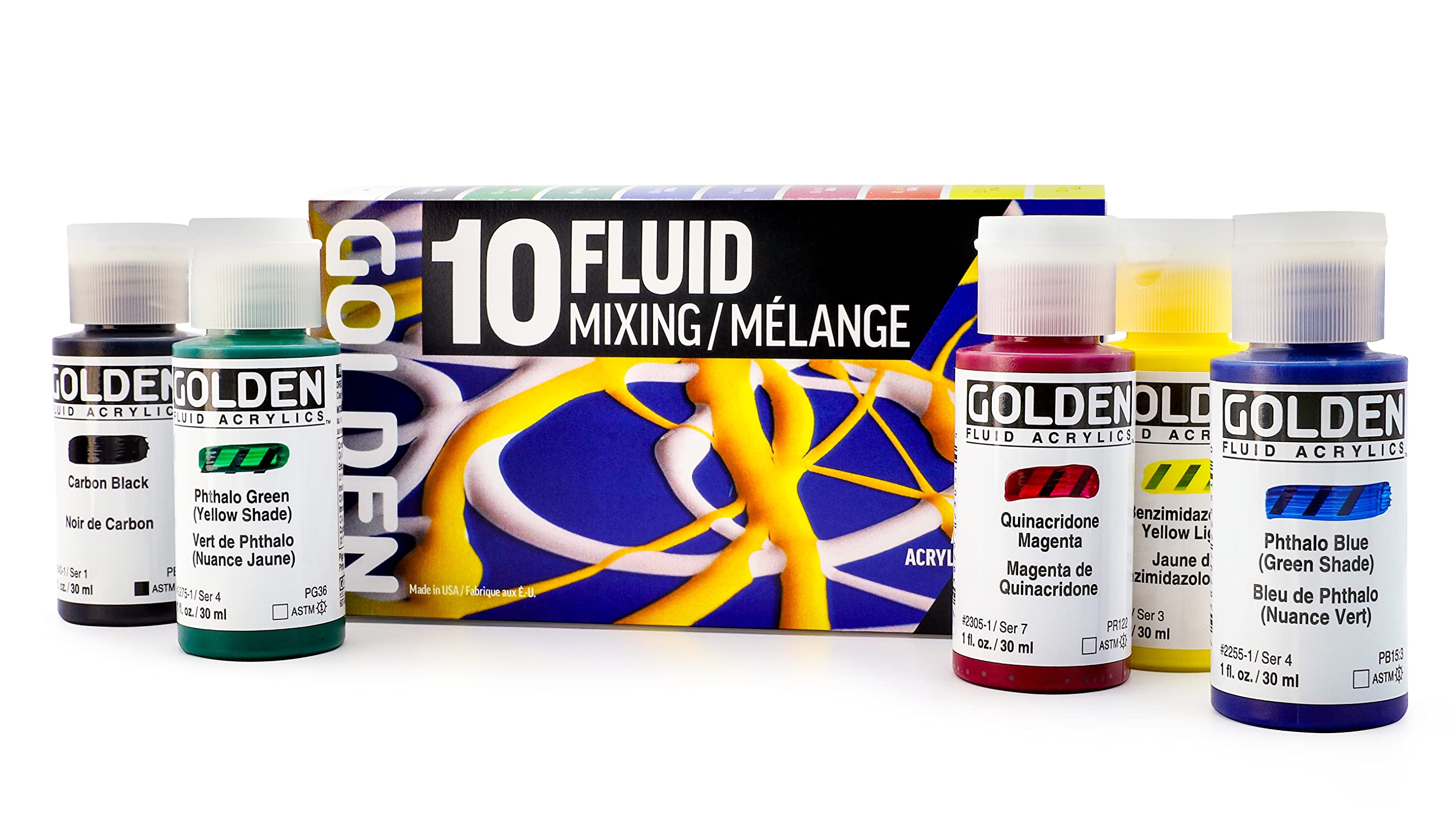 Golden Artist Colors, Fluid Acrylics, 10-Color Mixing Set