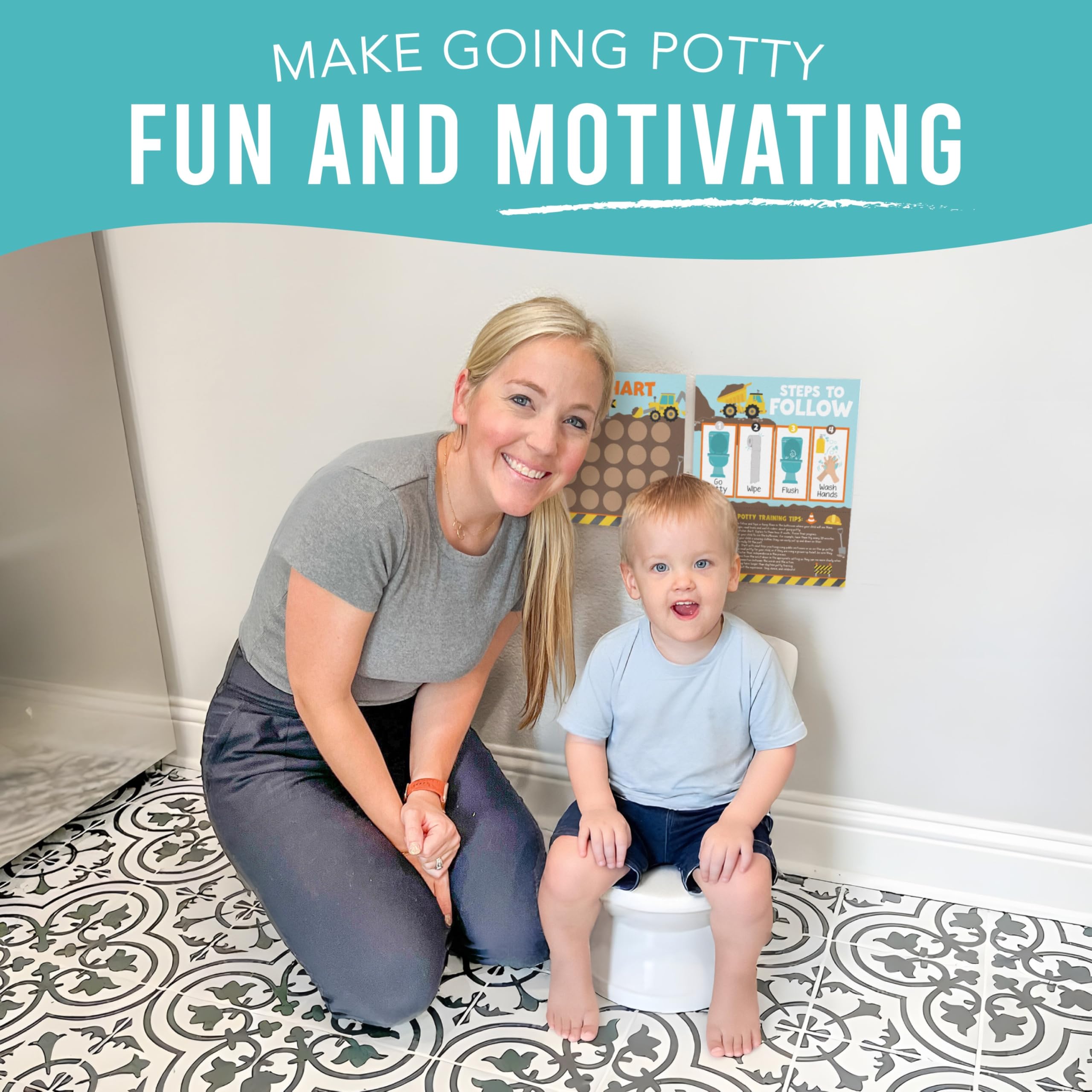 Hadley Designs Potty Training Chart for Boys with Fun Reward Stickers – 10 Potty Chart for Toddlers Boys, 8.5x11