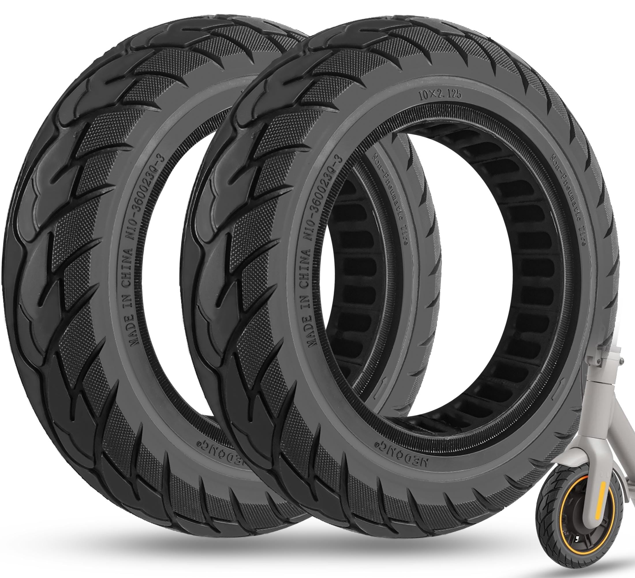 GLDYTIMES 10x2.125 Solid Tyre, Replacement for 10x2 8.5x2 8 1/2x2 50/75-6.1 Original Scooter Tire, Fit for RCB R17/R19 Sunclimb W4 Pro Xiaomi Mi Electric Scooter Essential, Black 2pcs