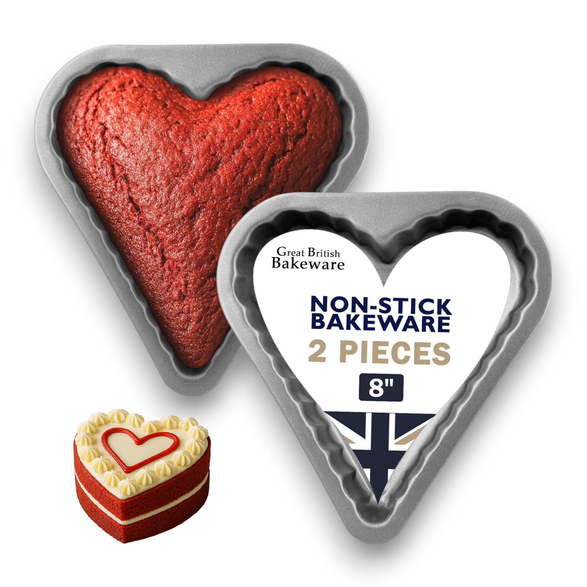 Samuel Groves Heart Shaped Cake Tin Moulds – Pack of 2 Non-Stick 8 Inch (19cm) Sandwich Cake Pans – Heart Cake Tins BPA & PFOA Free – UK Made – Ideal for Baking & Gifts