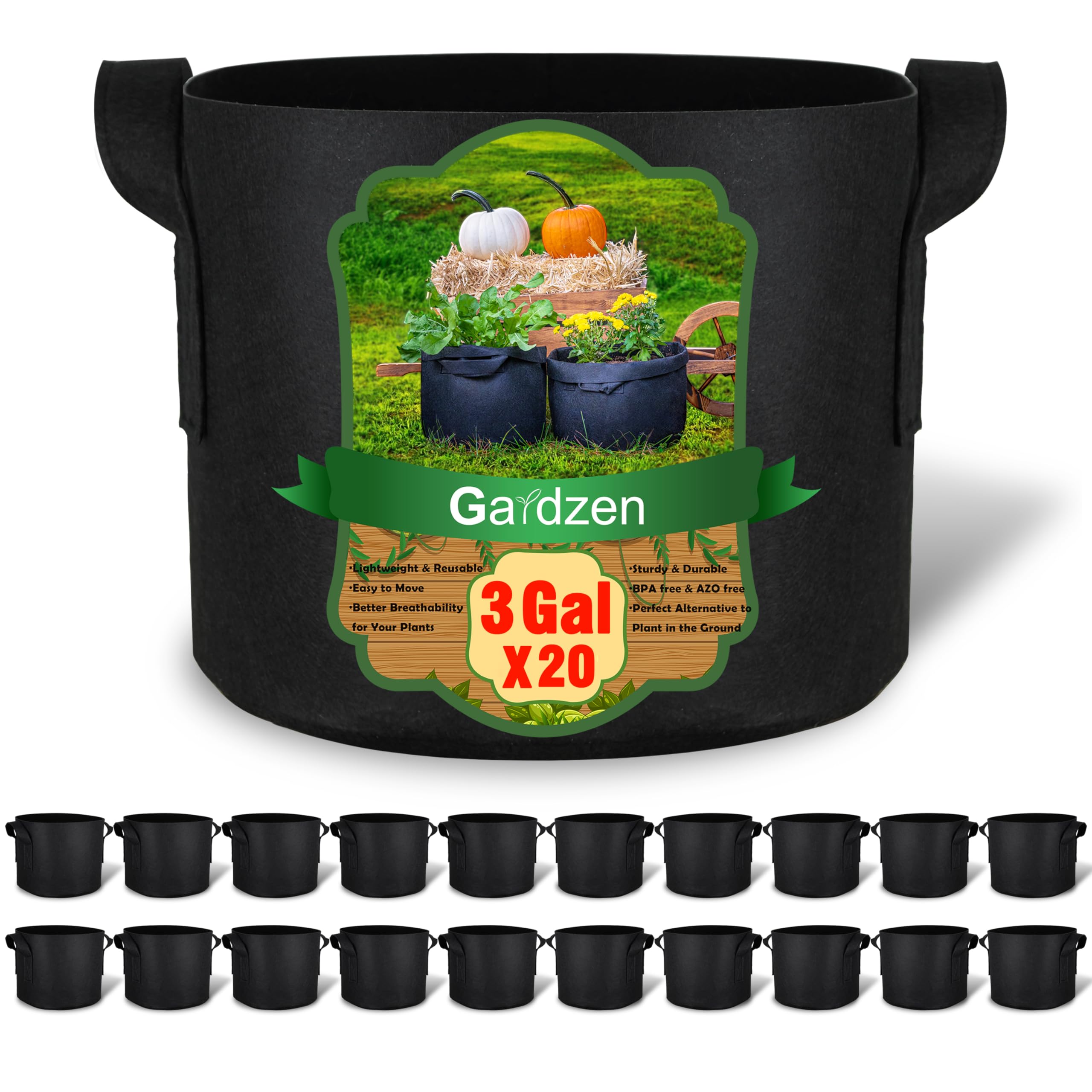 Photo 1 of ***MISSING SOME BAGS***Gardzen 20-Pack 3 Gallon Grow Bags, Aeration Fabric Pots with Handles, Pot for Plants