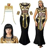 Unittype 3 Pcs Halloween Cleopatra Costume for Women Include Egyptian Queen Headpiece Braided Wig Egypt Dress