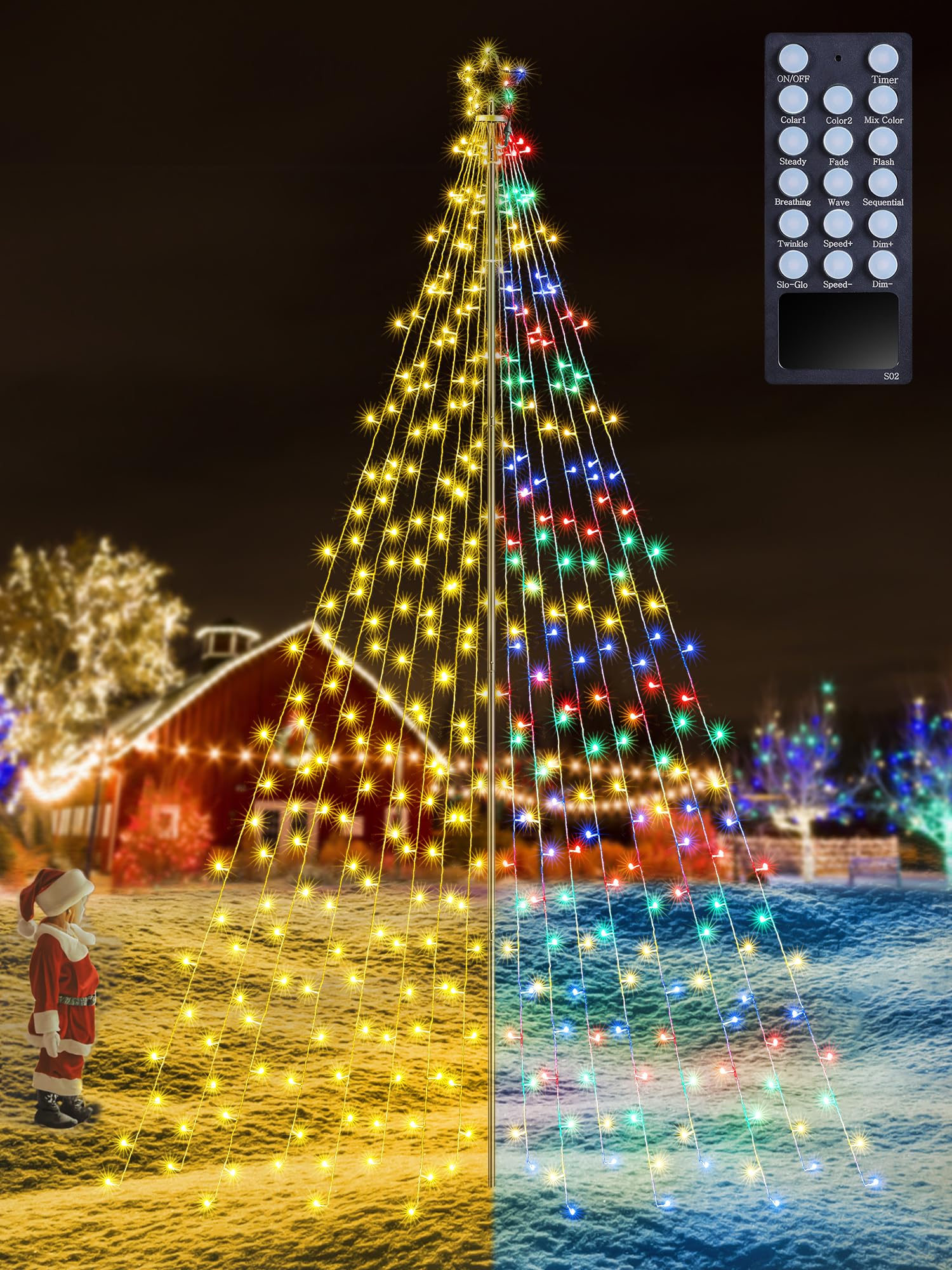 Photo 1 of ***MISSING MANY PARTS*** Lomotech Color Changing Christmas Tree Lights - 16Ft 664 LED with 10.5" Topper, Remote Controll Waterproof Iron Pole Waterfall Lights for Outdoor Christmas Decorations (Warm White to Multicolor)