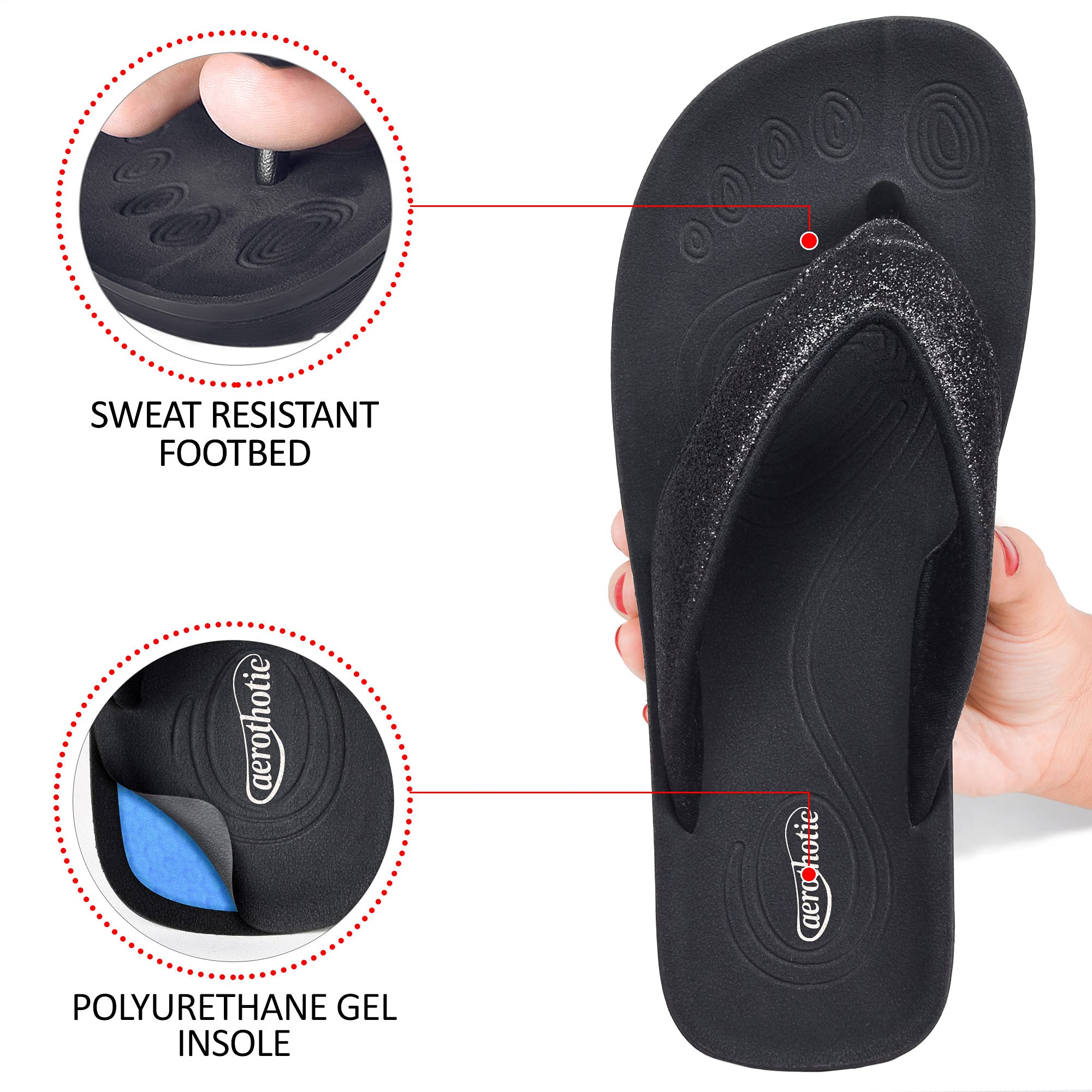 AEROTHOTIC Slip On Recovery Footwear Plantar Fasciitis Flip Flops for Women Yoga Mat Outdoor Walking Beach Ladies Arch Support Summer Thong Dressy Casual Sandals Comfortable Vacation Essentials
