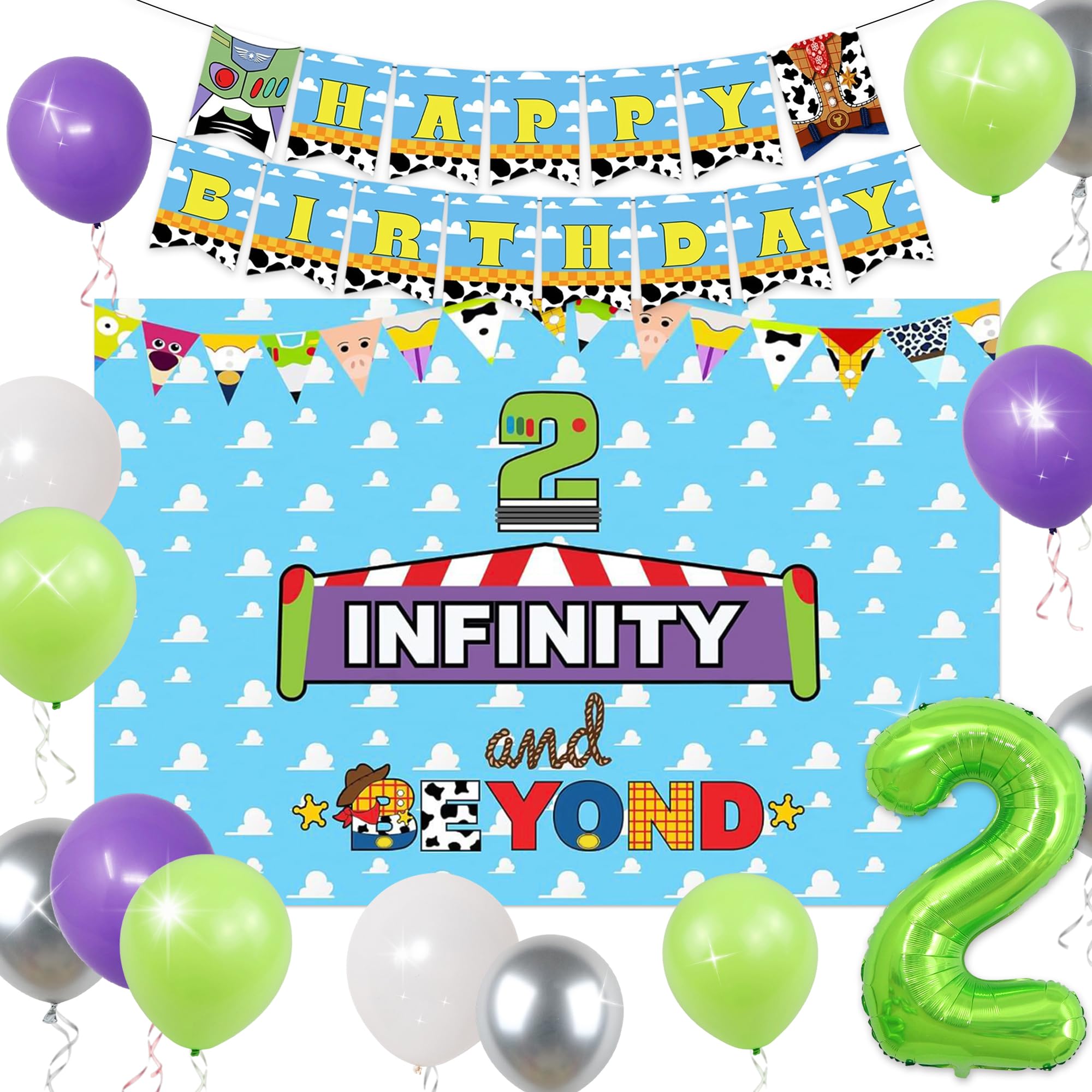 LaVenty Two Infinity and Beyond Birthday Decorations 2nd Birthday Balloon Garland Arch Backdrop Banner Cake Topper for 2 Party