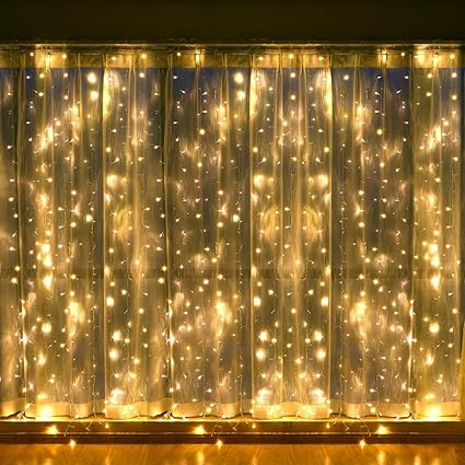 Vorhang Lichter Indoor, LED Fenster Vorhang Lichterketten, 300 LEDs, 3M × 3M, 8 Modi Eiszapfen Lichterketten mit Fernbedienun