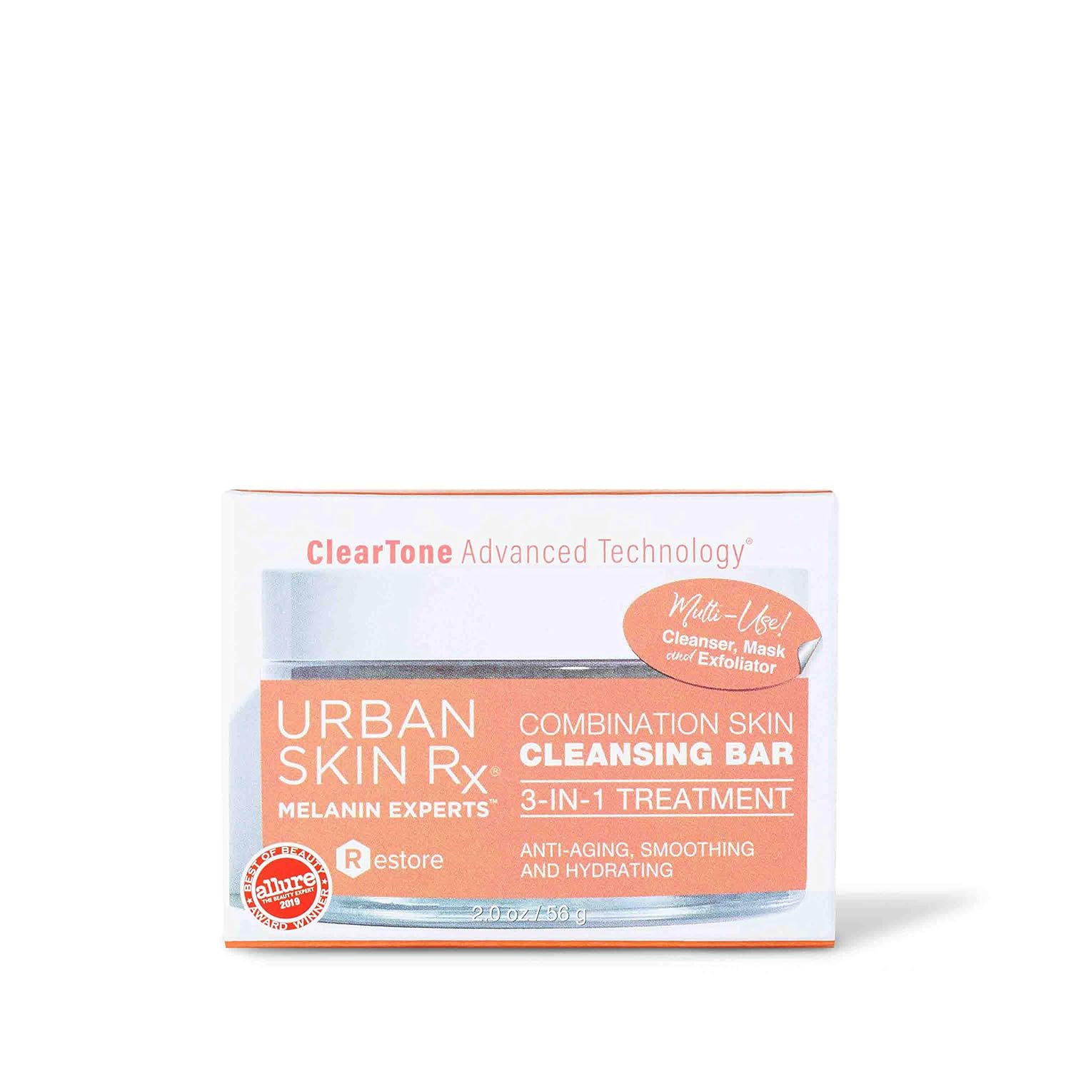 Urban Skin Rx Combination Skin Cleansing Bar | 3-in-1 Daily Cleanser, Exfoliator, and Mask Smooths, Hydrates, + Improves the Appearance of Skin Tone + Texture, Formulated with Salicylic Acid | 2.0 Oz: Beauty