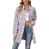 Zontroldy Womens Button Down Flannel Plaid Shirts Mid Long Casual Boyfriend Buffalo Pockets Shirt Jacket Shacket Coat