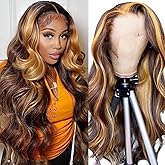 Rylice Honey Blonde Ombre Lace Front Wig Human Hair Pre Plucked 13x4 HD Transparent 4/27 Highlight Lace Frontal Wigs with Baby Hair 200% Density Colored Body Wave Lace Front Wigs For Women 22 Inch