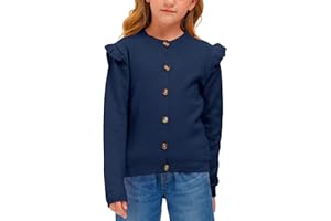 BesserBay Girl's Ruffle Trim Knit Cardigan Button Down Outwear Sweater 3-12 Years