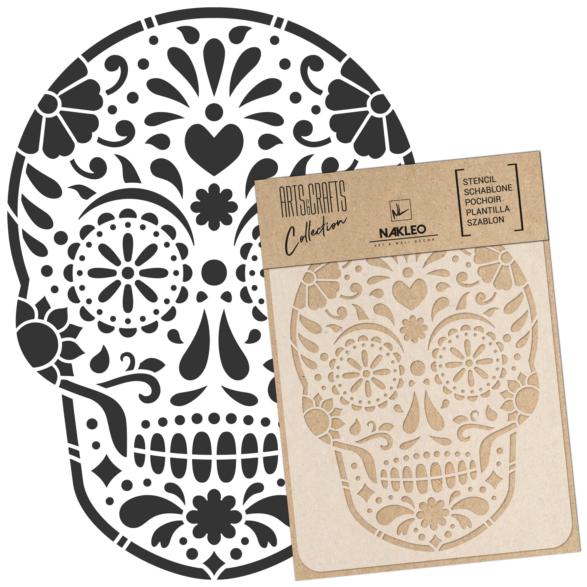 NAKLEO Painting Stencil for Crafts A5 15x21cm, Mexican Skull All Souls Day Dia de Los Muertos, Reusable Plastic DIY & Scrapbooking Drawing Template, Decoupage Art Home Decor, Wood Fabric Furniture