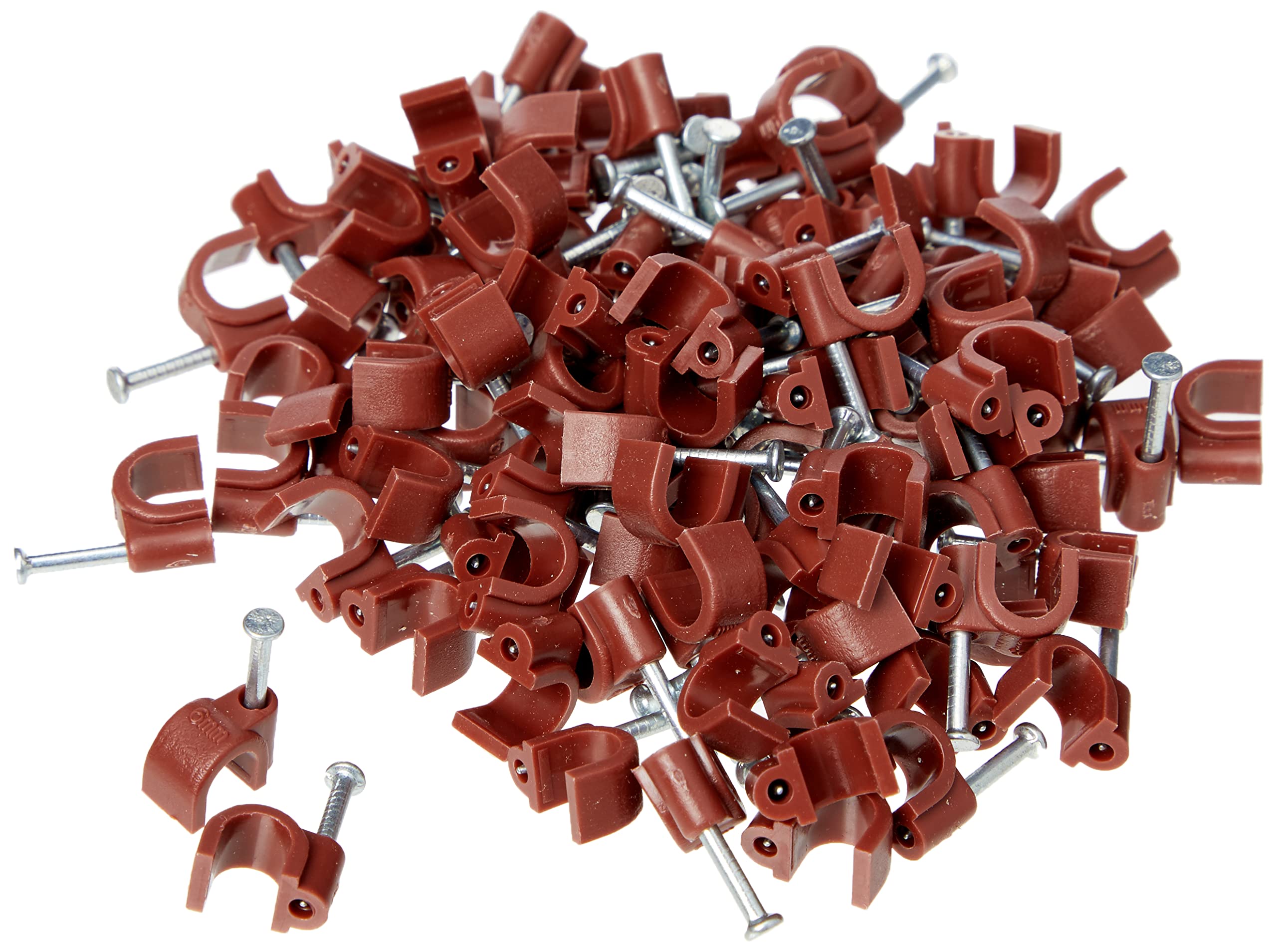 Merriway BH02713 (100 Pcs) Round Cable Clips Suitable for RG59, RG6 Coaxial and Cat5e Ethernet Cable, 6mm (0.25 inch) Brown - Pack of 100 Pieces