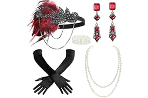 BABEYOND 1920s Accessories for Women - Flapper Feather Headband Headpiece for Women 20s Pearl Bracelet Necklace Gloves