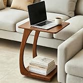 Solid Wood C-Shaped End Table, Couch Table with Wheels, Rolling Side table | C Table with Storag Shelf, Snack &amp; Laptop Table, Slides Under Sofa, Bed or Chair, Space-Saving for Living Room, Easy Assembly