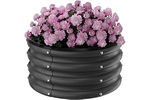 SOCONT Round Galvanized Raised Garden Bed Kit, 2 x 2 x 1ft Jett Black Galvanized Garden Boxes, Outdoor for Vegetables