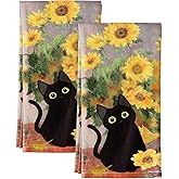 Miss Adola Flour Sack Kitchen Towels - Set of 2 Cotton Dish Towels with Hanging Loop Decorative 16x26 Inch Absorbent Cute Design for Housewarming Gifts, Cat Blossom