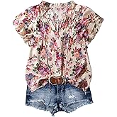 SOLY HUX Women's Plus Size Floral Blouse V Neck Ruffle Short Sleeve Vacation Summer Boho Tops
