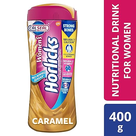 Womens Horlicks Health and Nutrition Drink, 400 gm, Caramel Flavor Jar (No Added Sugar)