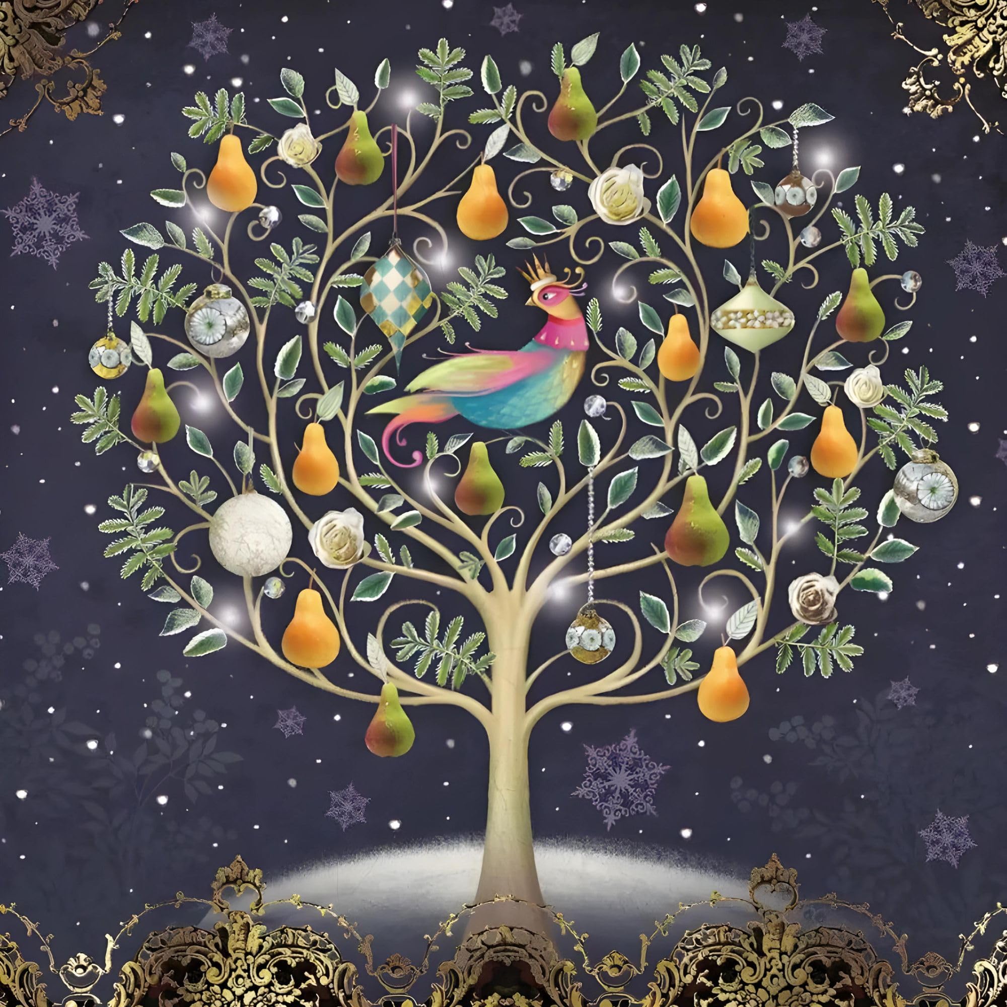 GBCC Charity Christmas Cards Pack of 10 - Festive Partridge in a Pear Tree - Gold Foil Finish - Premium Greeting Cards Multipack with Envelopes - Supporting UK Charities