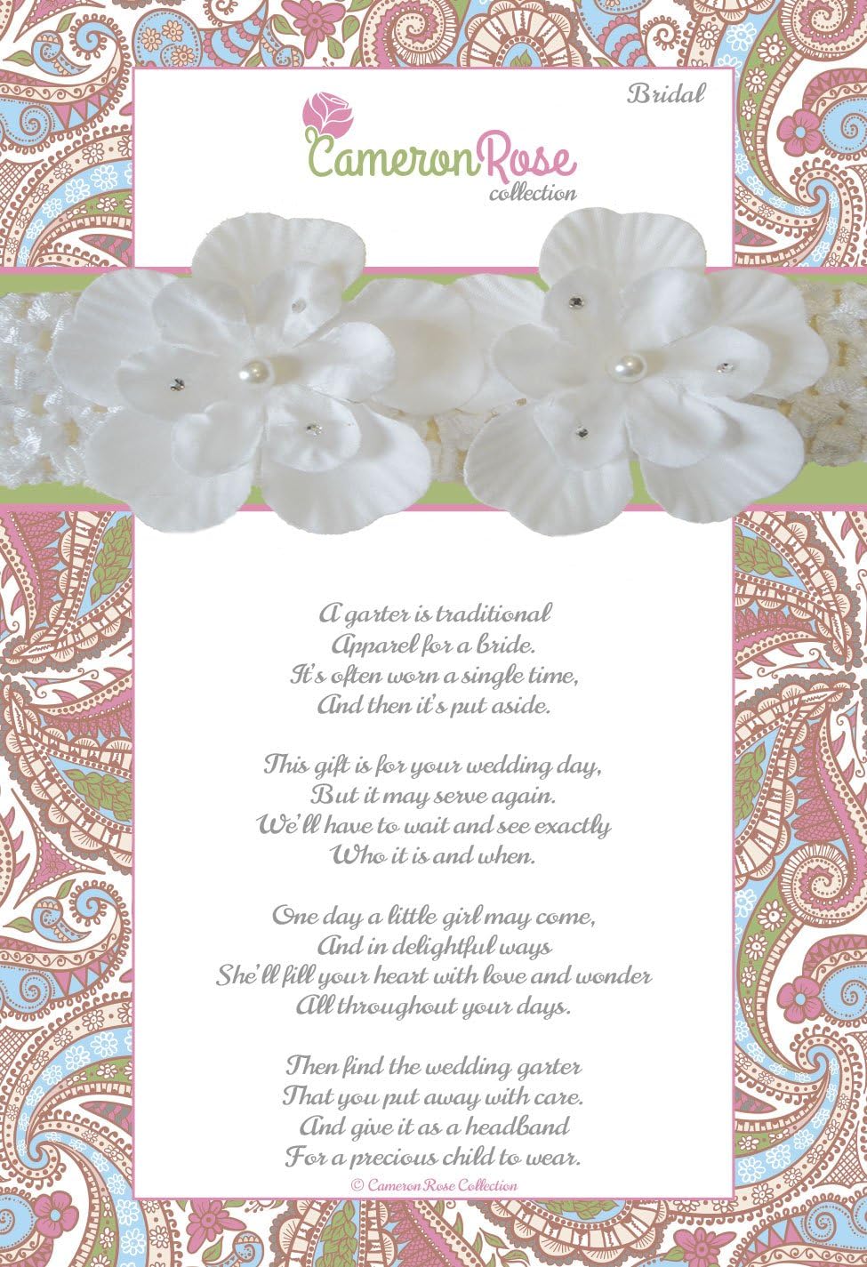 Cameron Rose Collection Keepsake Bridal Garter - Sentimental Gift Becomes a Headband for Baby One Day