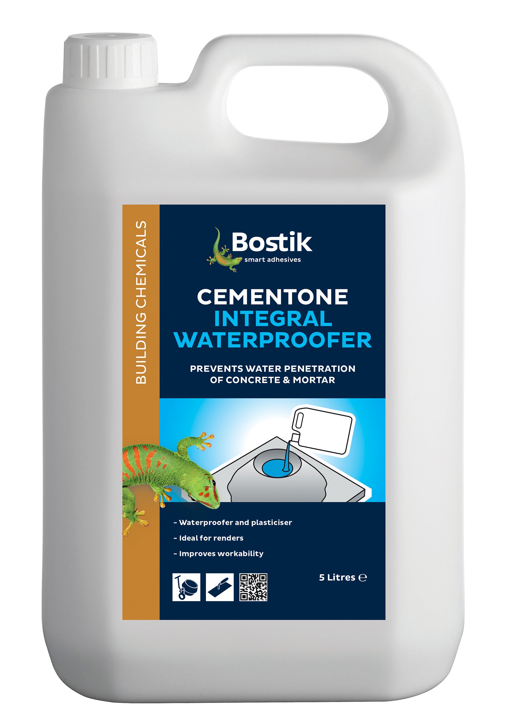 Bostik Cementone Integral Waterproofer 5L - Waterproofer & Plasticiser For Mortar - Ideal For Renders