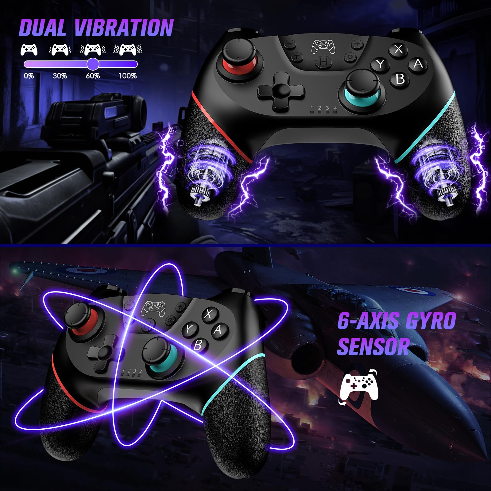 VidPPluing 2 Pack Switch Controllers, Wireless Switch Pro Controller for Switch/Lite/OLED, Game Controller with Motion Sensor/Vibration/Turbo/Charging Cable