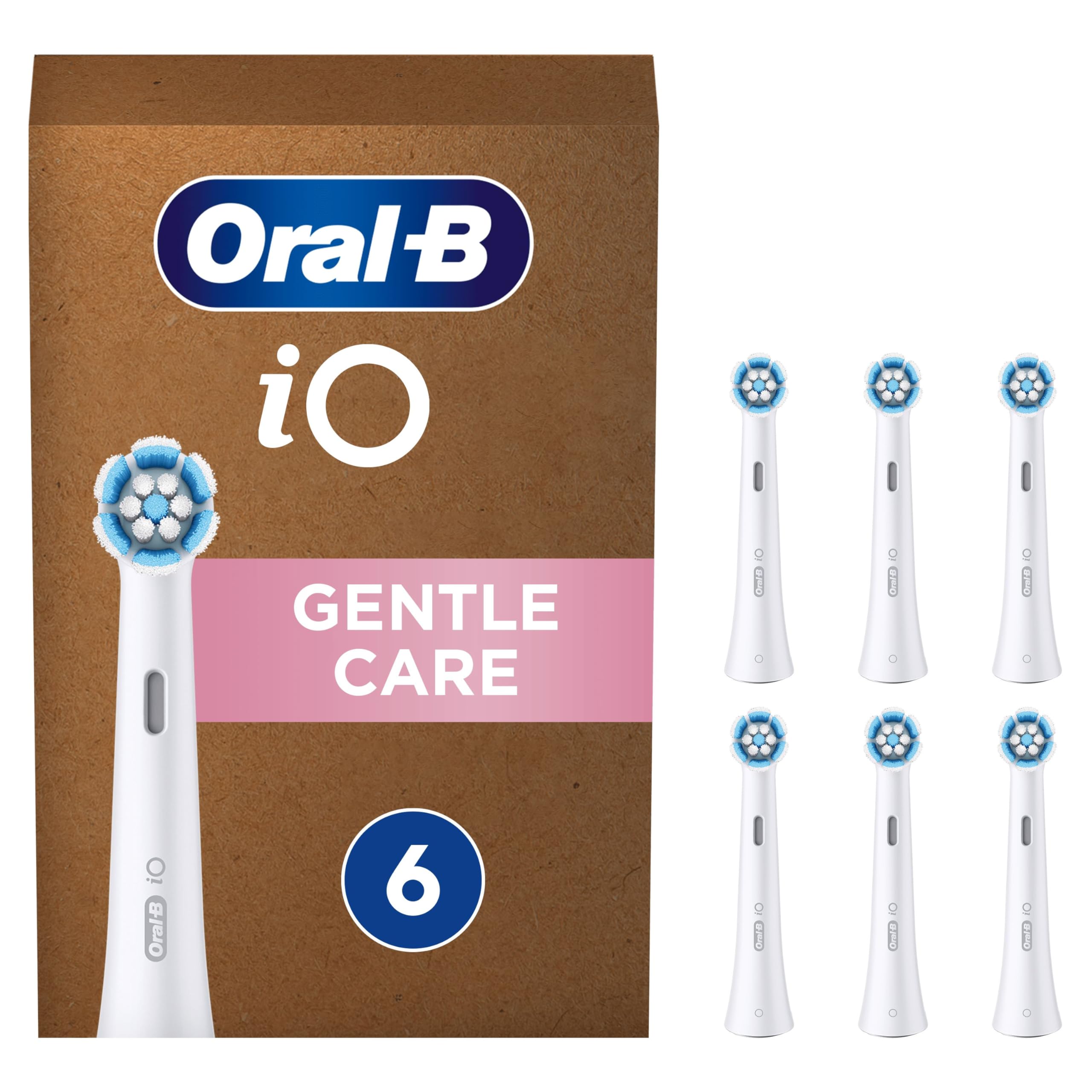 Oral-B iO Gentle Care Original Electric Toothbrush Head, Twisted & Angled Bristles for Deeper Plaque Removal, Pack of 6 Toothbrush Heads, Suitable for Mailbox, White