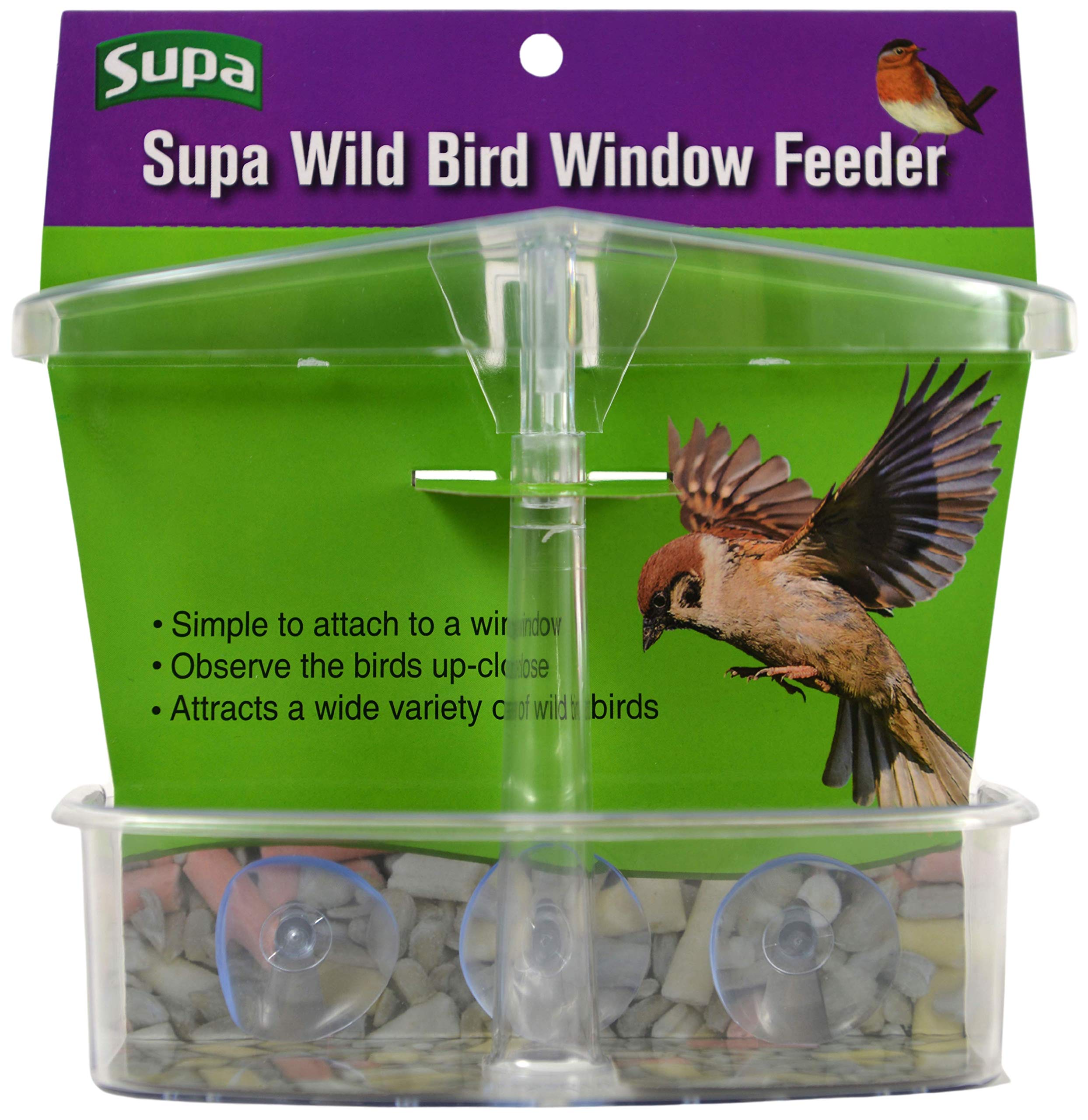 Supa Wild Bird Window Feeder | Enjoy Close Up Observation of Garden Birds, Comes Complete With 3 Heavy Duty Suction Cups