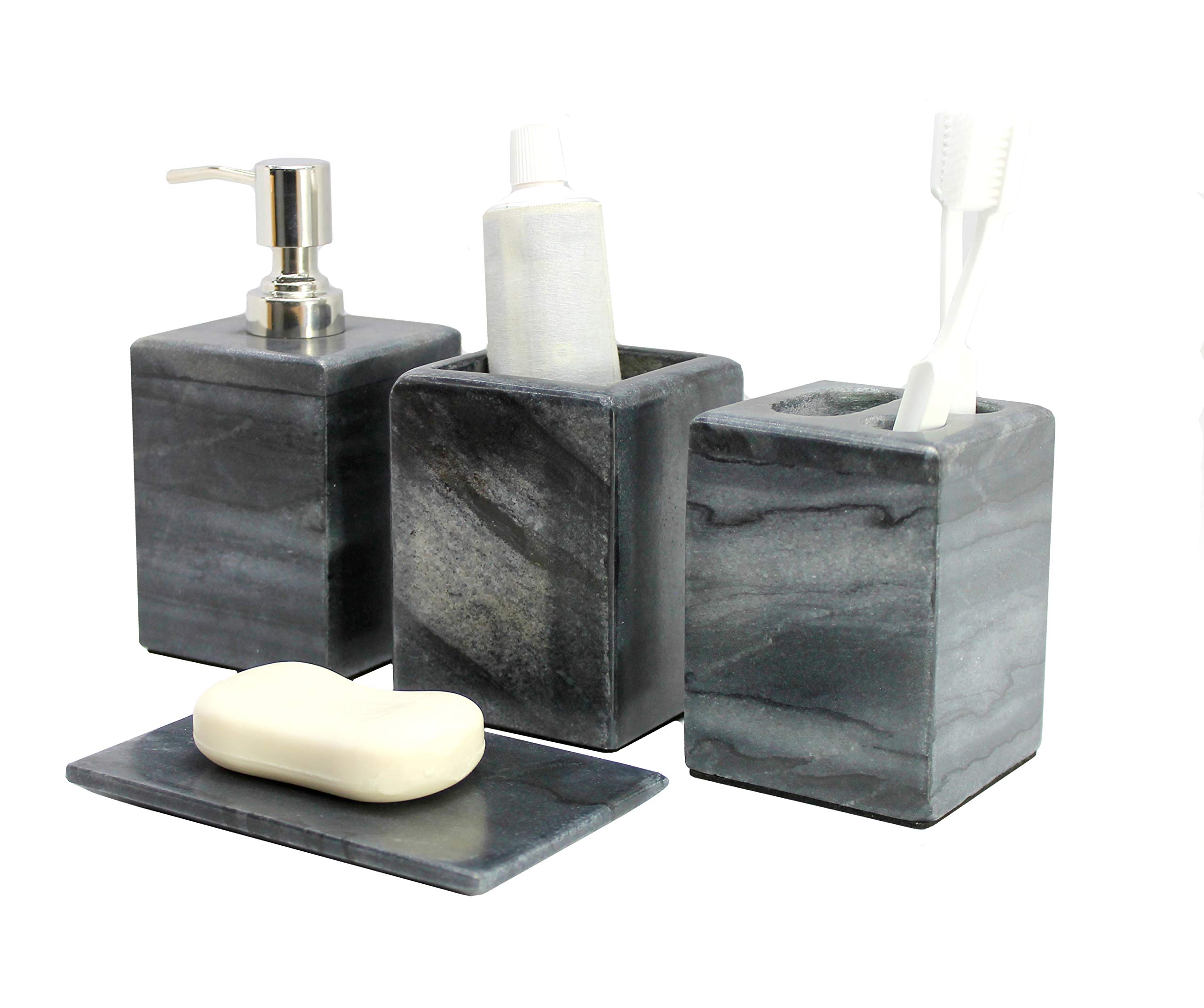 Kleo Bathroom Accessory Set Made From Natural Stone Bath Accessories Set Of 4 Includes Soap Dispenser