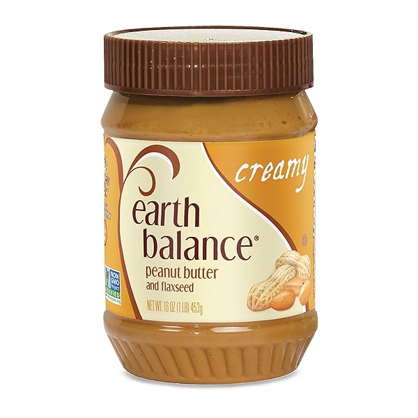 EARTH BALANCE CREAMY PEANUT BUTTER AND FLAXSEED SPREAD, VEGAN AND GLUTEN FREE, 16 OZ
