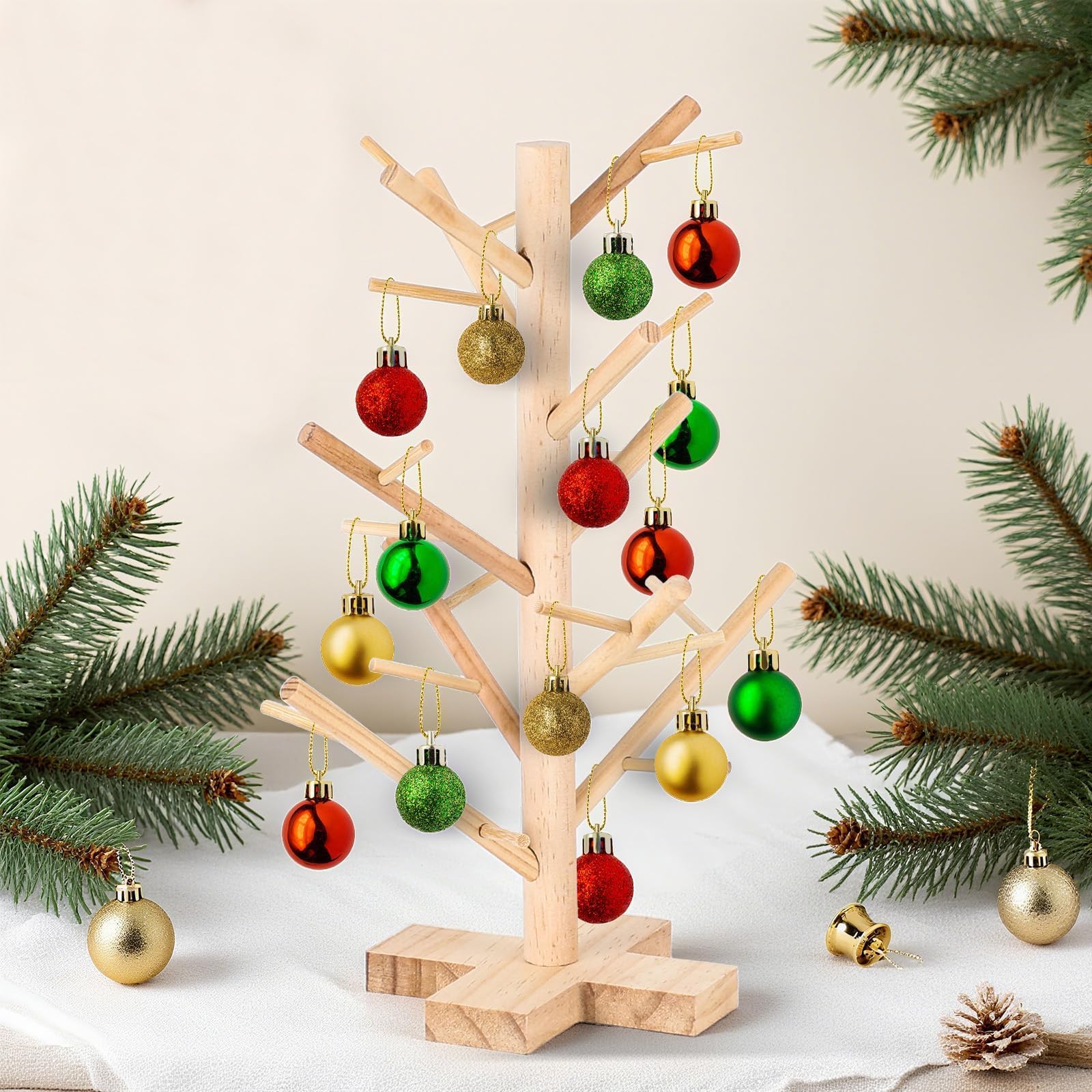 Photo 1 of 12 Inch Christmas Ornament Display Tree Centerpieces for Tables Ornament Tree Stand Holder Tabletop Artificial Tree for Wedding Anniversary Birthday Farmhouse Party Home Decor
