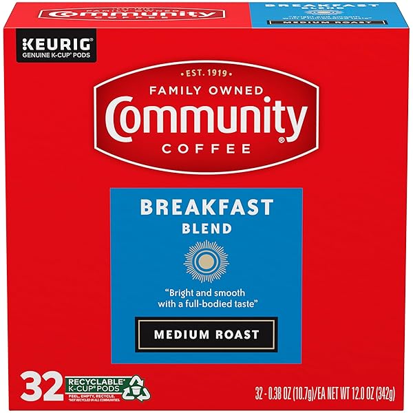 COMMUNITY COFFEE BREAKFAST BLEND MEDIUM ROAST SINGLE SERVE KEURIG K-CUP PODS 32 CT BOX