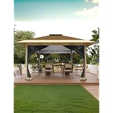 KYBOLT 12x12 Pop Up Gazebo Outdoor Canopy Shelter with Mosquito Netting 4 Stanbags Instant Gazebo Tent for Lawn, Garden, Backyard, Deck (Khaki + Dark Khaki)