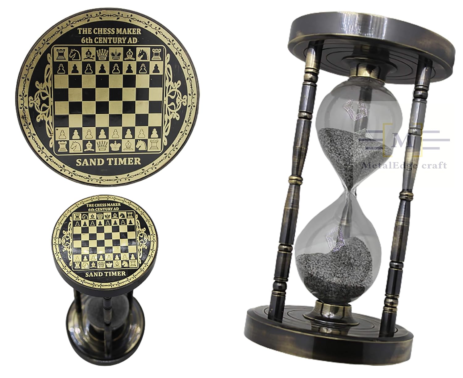 Averex 7" Premuim Antique Hourglass 5 min Handmade Brass Old Chess Sand