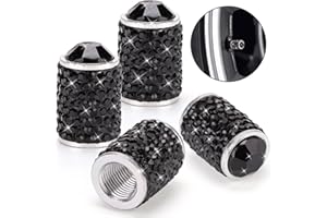 ToBeQueen Bling Tire Valve Covers Black, 4 Pack Handmade Crystal Rhinestone Car Tire Caps Universal Dustproof Bling Car Accessories for Car/SUV/Motorcycle/Bike(Black)