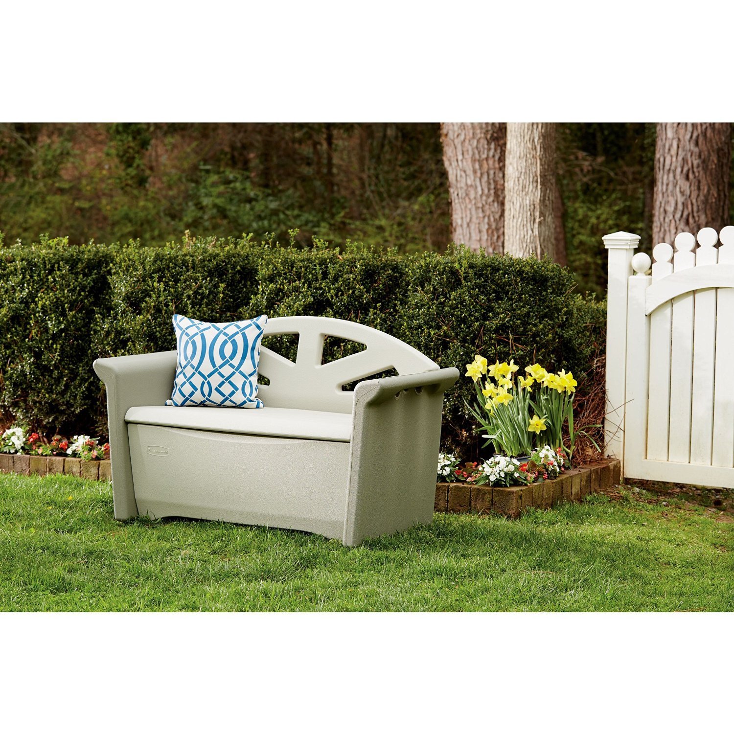 Rubbermaid Outdoor Patio Storage Bench 4 Cu Ft Olive Sandstone