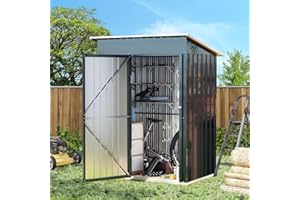 Breezz 5x3FT Vertical Outdoor Steel Storage Shed, Lockable Doors, Compact Metal Tool Shed for Garden, Backyard, Patio, Utility, and Bike Storage