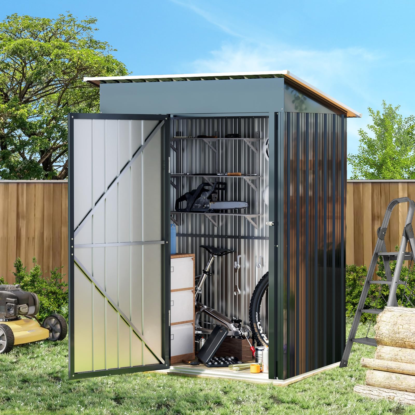 Photo 1 of ******  STOCK PHTOTYO FOR REFERENCE ***** Breezz 5x3FT Vertical Outdoor Steel Storage Shed, Lockable Doors, Compact Metal Tool Shed for Garden, Backyard, Patio, Utility, and Bike StoragE