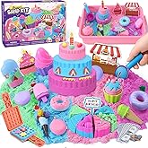 Golray Ice Cream Sensory Bin for Girls, Play Sand Art Kit with Sandbox, 2lb Magic Sand, Cake & Waffle Molds, Pretend Play Desserts Toys, Sensory Toy Set Gifts for Girl Toddlers Ages 3 4 5 6 7 8