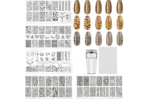 HYWWPFLAY 5Pcs Leopard Print Nail Stamp Nail Stamping Plates Nail Art Stamping Plates Nail Design Stamp Nail Plate Template Nail Art Accessories Tools with 1 Nail Stamper, 1 Scraper