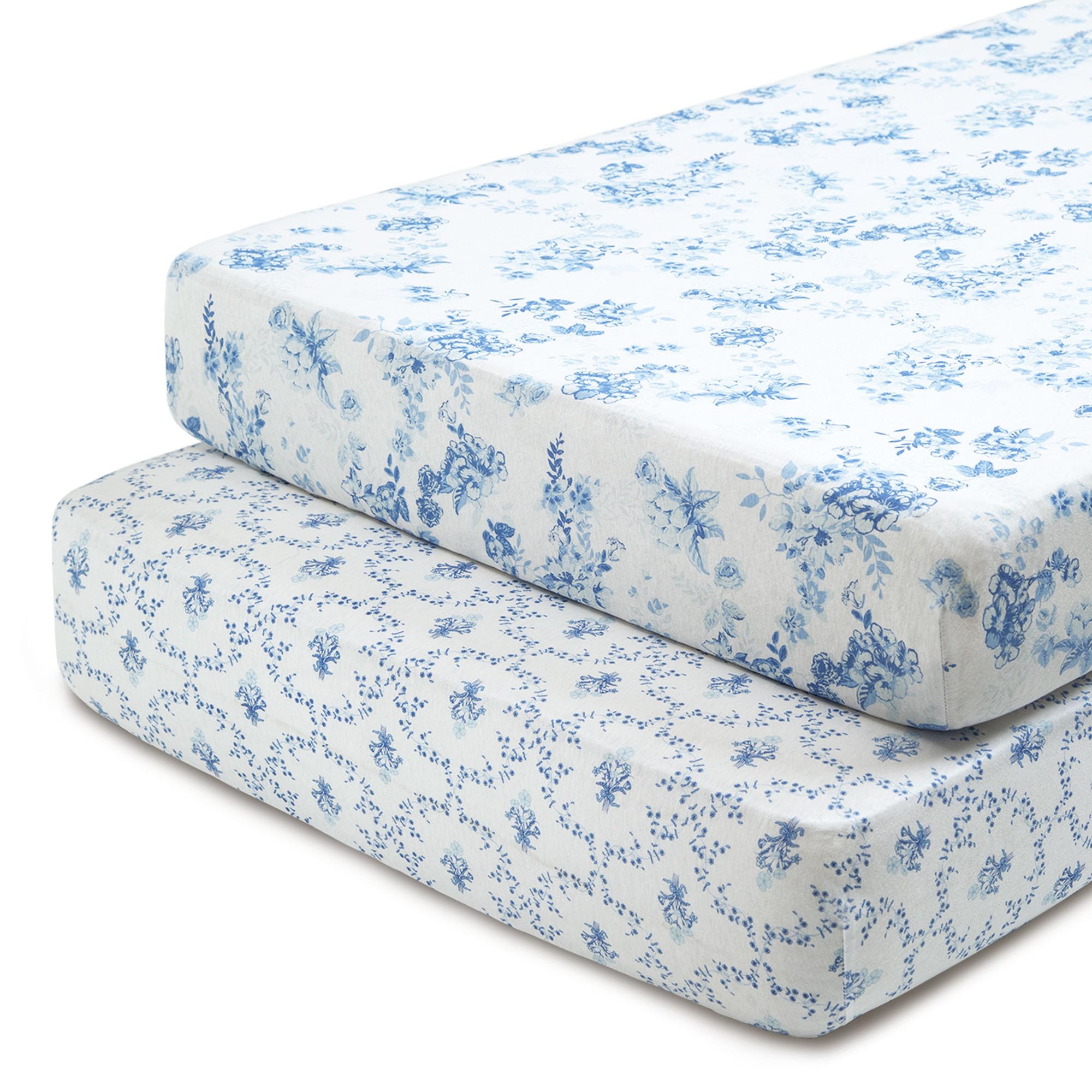 Photo 1 of Delta Children Fitted Crib Sheets for Girls and Boys - 100% Organic Cotton Crib Sheet for Standard Crib and Toddler Mattresses - 28x52 Inch - GOTS Certified (Pack of 2), Blue Botanicals