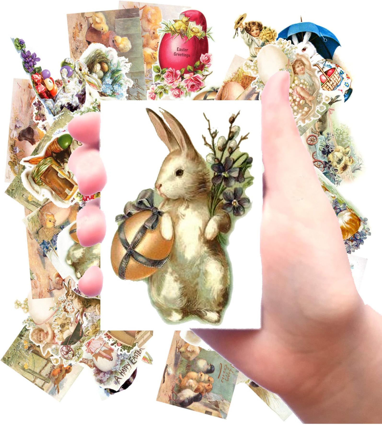 Large Stickers (24 Stickers, Size Each Sticker 2.5"x3.5”) Easter Bunny and Chickens FLONZ Vintage Greetings Card