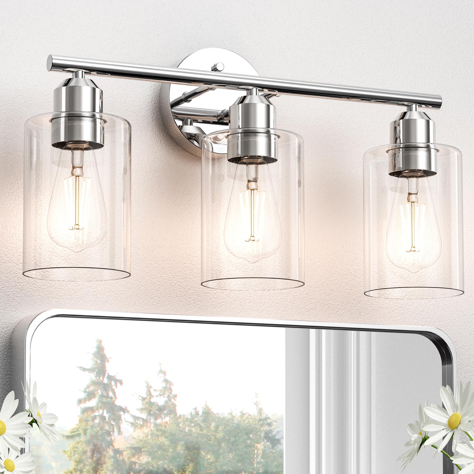 Photo 1 of Espird Bathroom Vanity Light Fixtures Polished Chrome Bathroom Lighting Fixture, 3 Lights Bathroom Light Fixture Over Mirror, Modern Black Vanity Light, Wall Sconces with Glass Shades