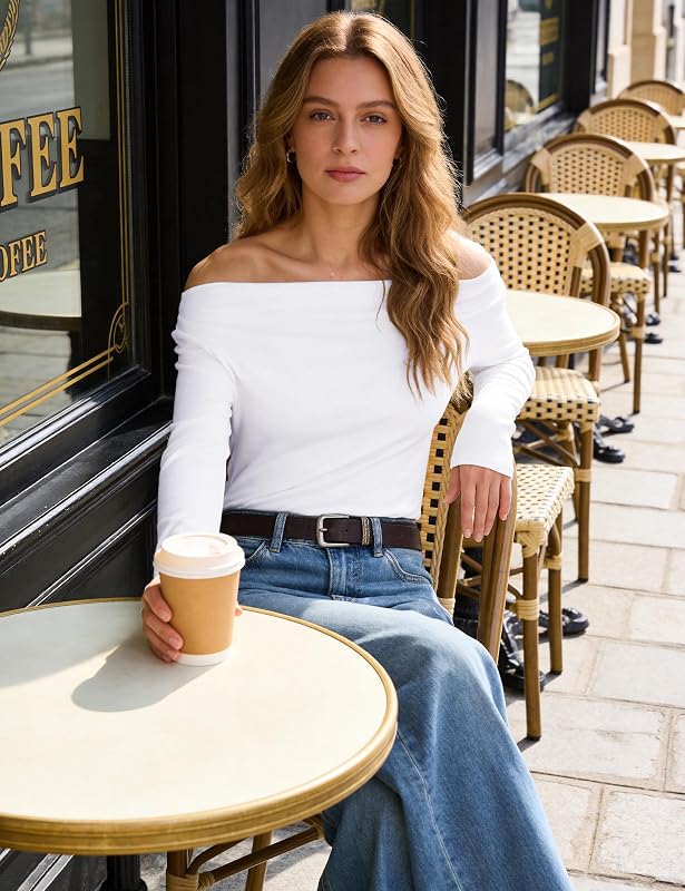 Damen Langarmshirt Weiß Wasserfall-Ausschnitt Slim Fit