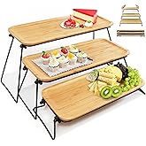 FINESSY 3 Tier Serving Tray for Party Dessert and Appetizer Stand, Wooden Three Tiered Serving Tray Stand & Platter Tower Plate for Food Fruit Cookie Afternoon Tea Hosting, Dessert Table Display Set