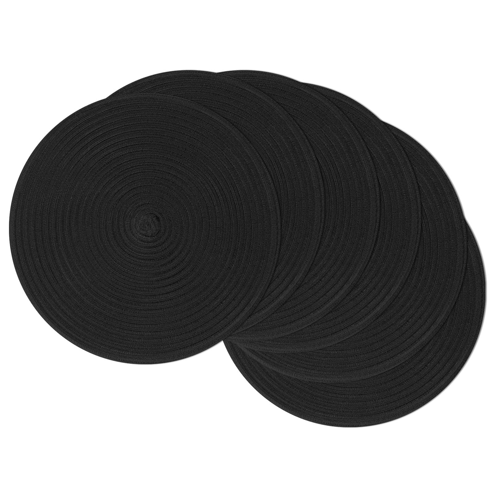 Photo 1 of SHACOS Round Braided Placemats Set of 6 Cotton Polyester Heavy Duty 15 inch Round Table Mats Washable Heat Resistant Place Mats (Black, 6)